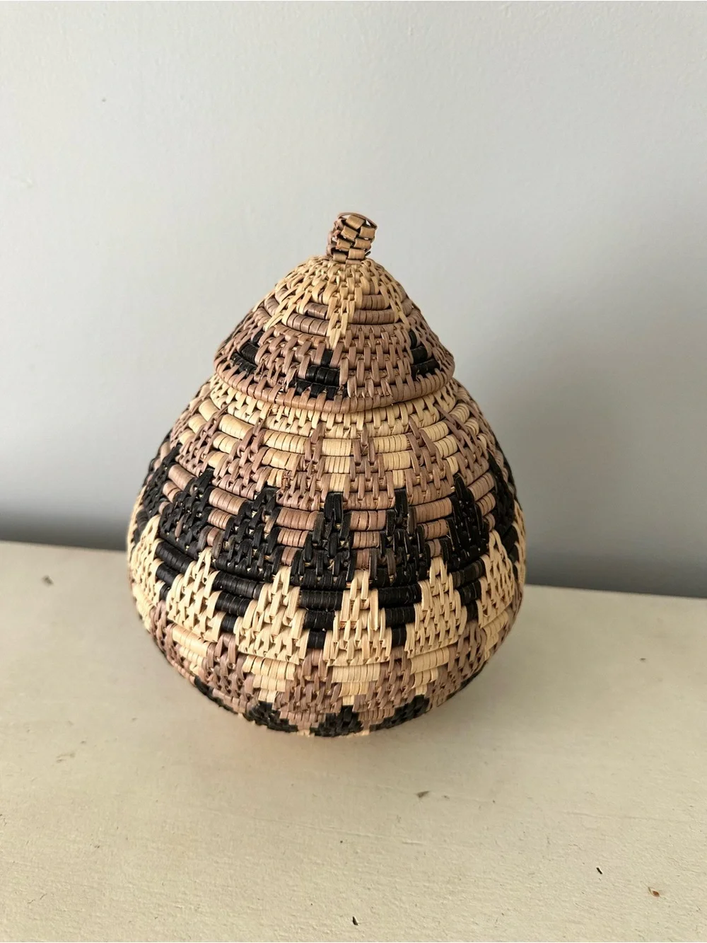 Africa African basket with lid woven decor boho brown black tan